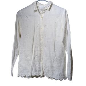 Outfit JPR 100% Pure Linen Cream Eyelet Detailing Button Front Top Womens Sz S